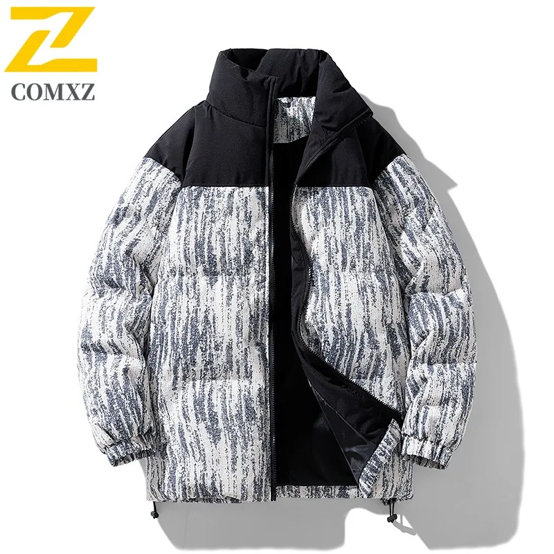 

COMXZ 2025 Men Women Couple Tie Dye Gradient Cotton Jacket Winter Hong Kong Style Trendy Stand Collar Loose Fit Padded Coat