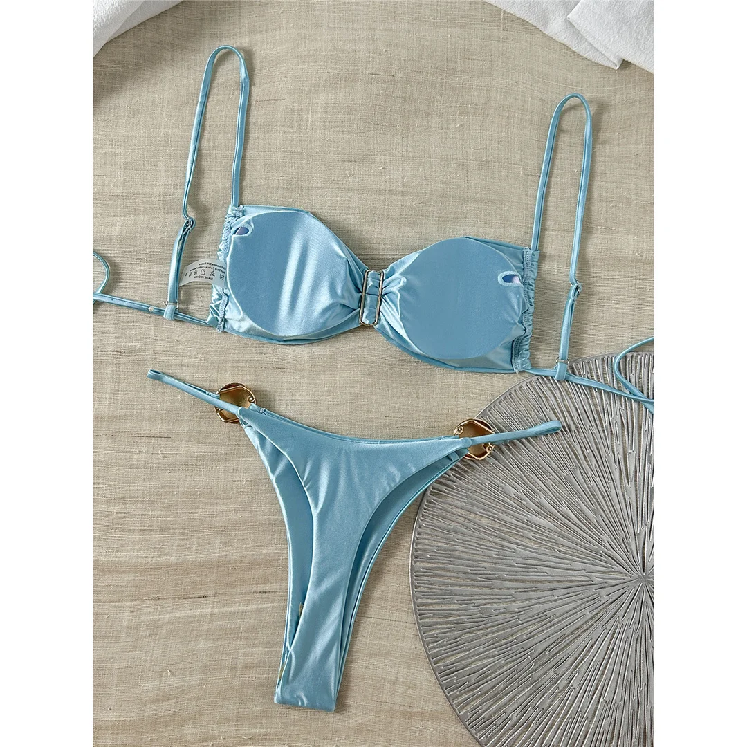 Sexy Bikini mit Metallringen, Damen-Badebekleidung, zweiteiliges Bikini-Set, hoch geschnittene Beine, gepolsterter Badeanzug, Badebekleidung, Modell V8311. – Detail 22