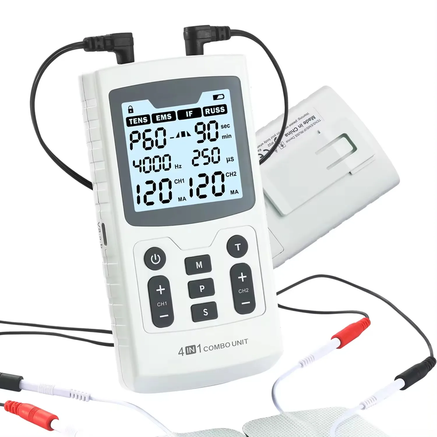 4-in-1 elektrischer Muskelstimulator Interferential Hochfrequenz-Physiotherapiegerät EMS IFT RUSS TENS Pulse Elektrostimulator