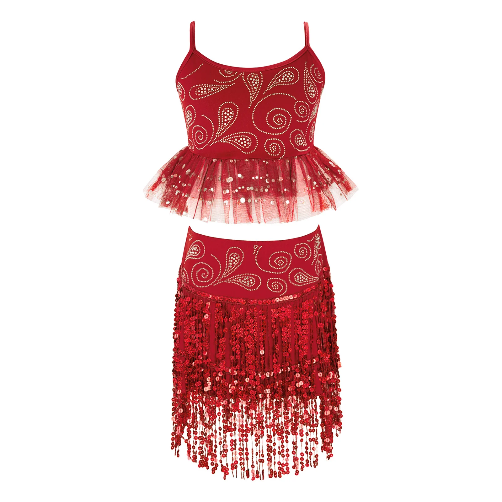 Girls Fringed Latin Dance Outfit Children Tassels Salsa Chacha CostumeDancewear Ballroom Dancing Tango Rumba Performance Dress view 4