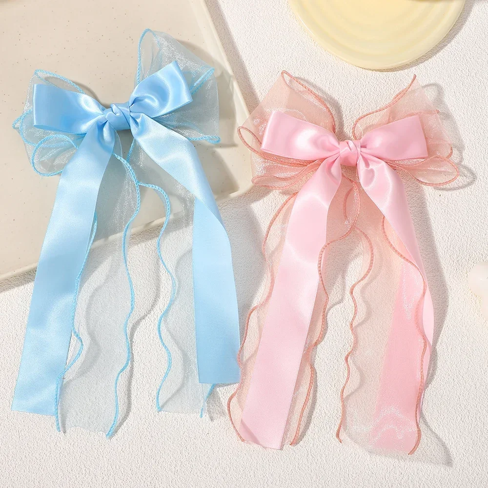 

1Pcs Elegant Lace Hair Bow Clip Coquette Bow Barrettes with Long Tail Ribbon for Women Wedding Prom Sweet Accessories Gifts