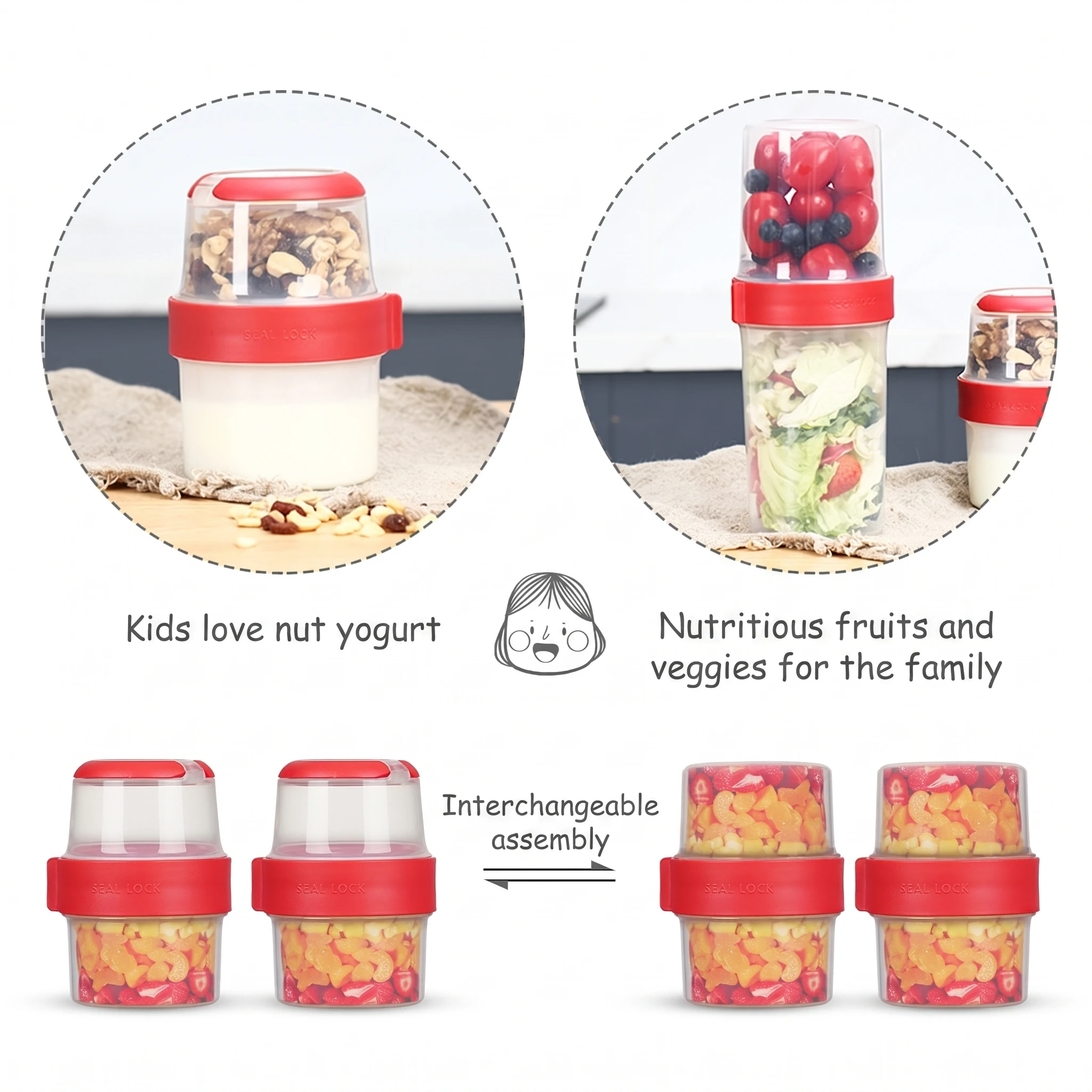 300/480/670/870/1070ML Oatmeal Nut Yogurt Salad Cup Food Storage Box Seal Container Set 2-layer Crisper Cup Sauce Cup Lunch Box
