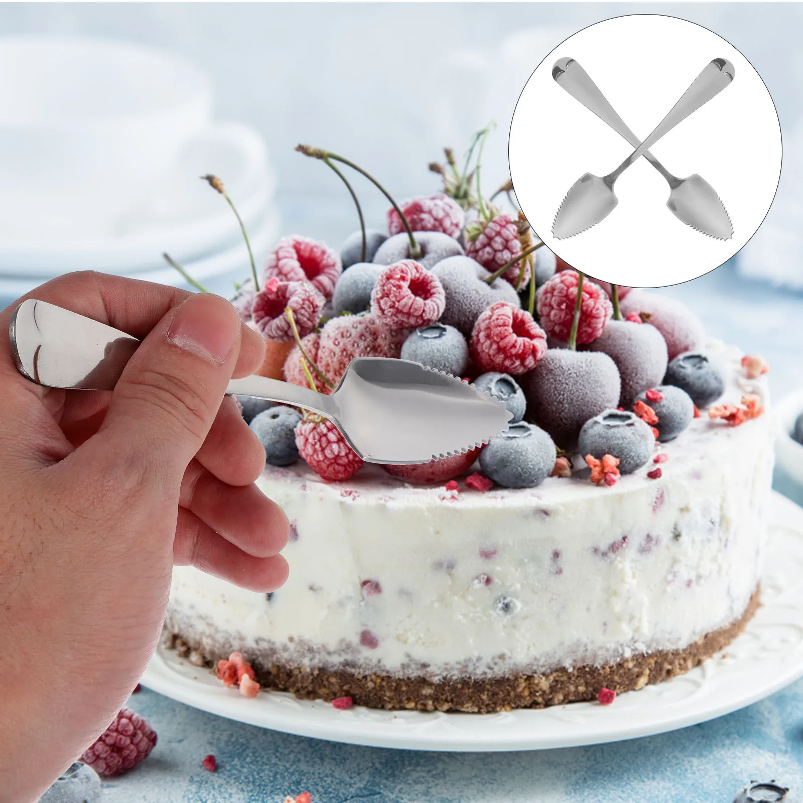 

2Pcs Fruit Spoon Stainless Steel Serrated Edge Mirror Polished Comfortable Handle Scraper for Grapefruit Apple Dessert Coffee