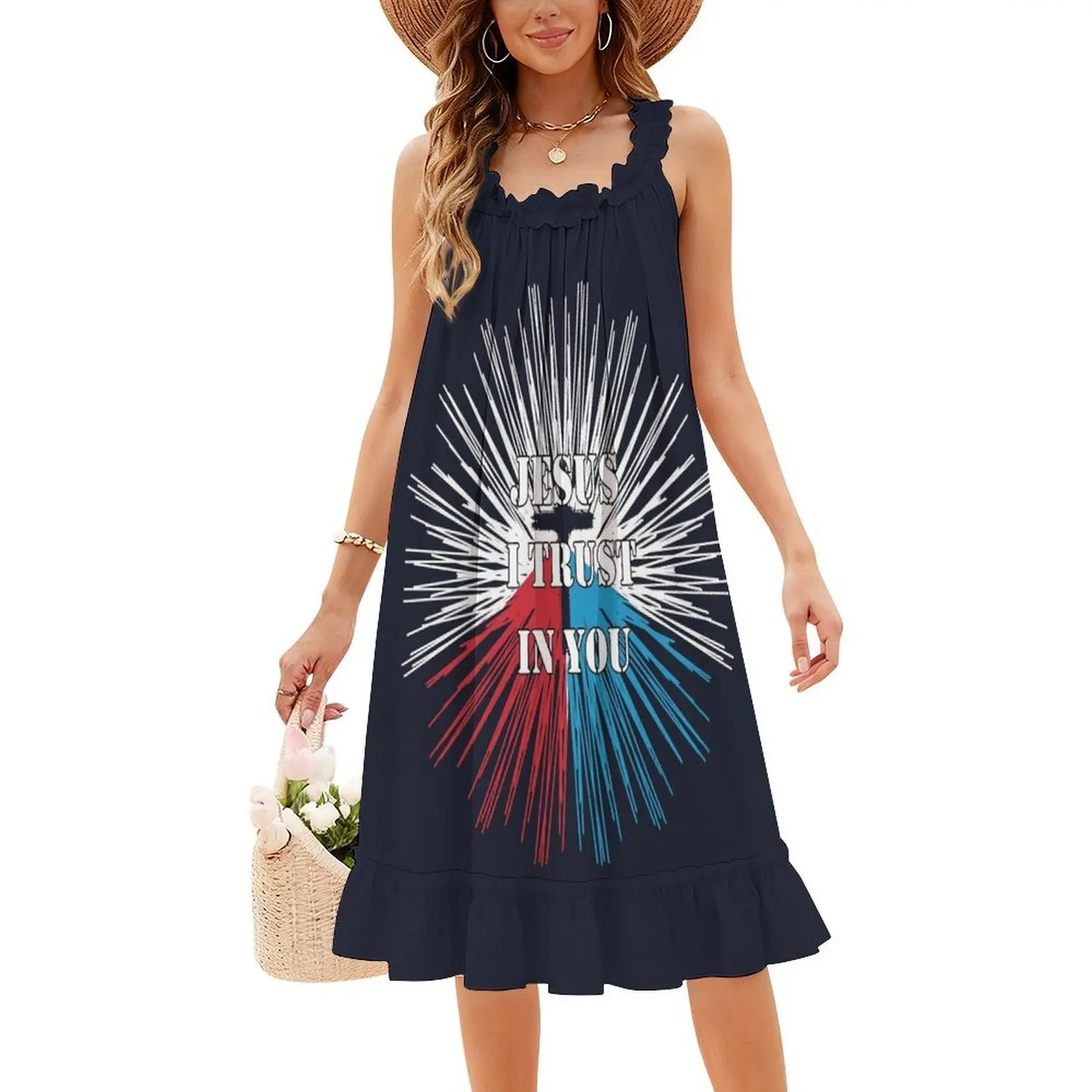 يسوع أنا تثق بك فستان عطلة مثير للنساء فستان قصير لحفلات الشاطئ وأعياد الميلاد يسوع أثق فيك فستان يسوع الإلهي #4