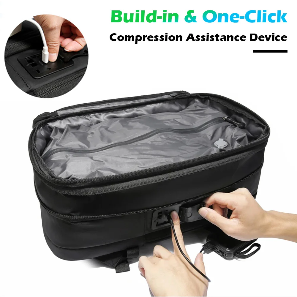 حقيبة ظهر مضغوطة مفرغة بنقرة واحدة من BANGE، حقيبة ظهر للسفر في المقصورة الخارجية مع مضخة مفرغة ومقصورة كمبيوتر مستقلة