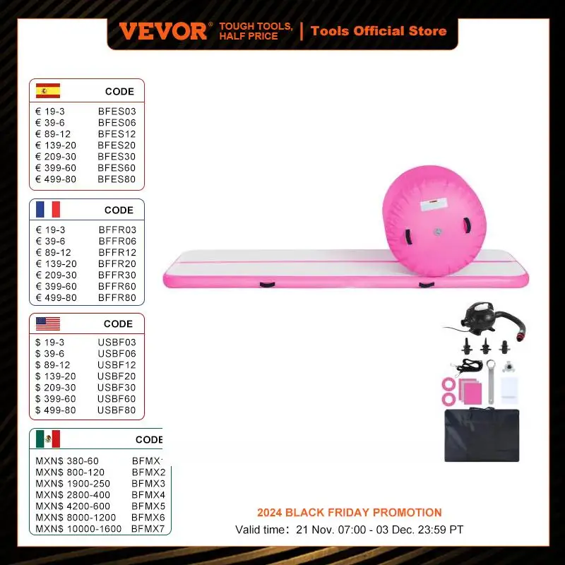 VEVOR Inflatable Gymnastics Air Mat Tumble Track with Electric Pump Air Roller Barrel Gymnastics Equipment Training Mats