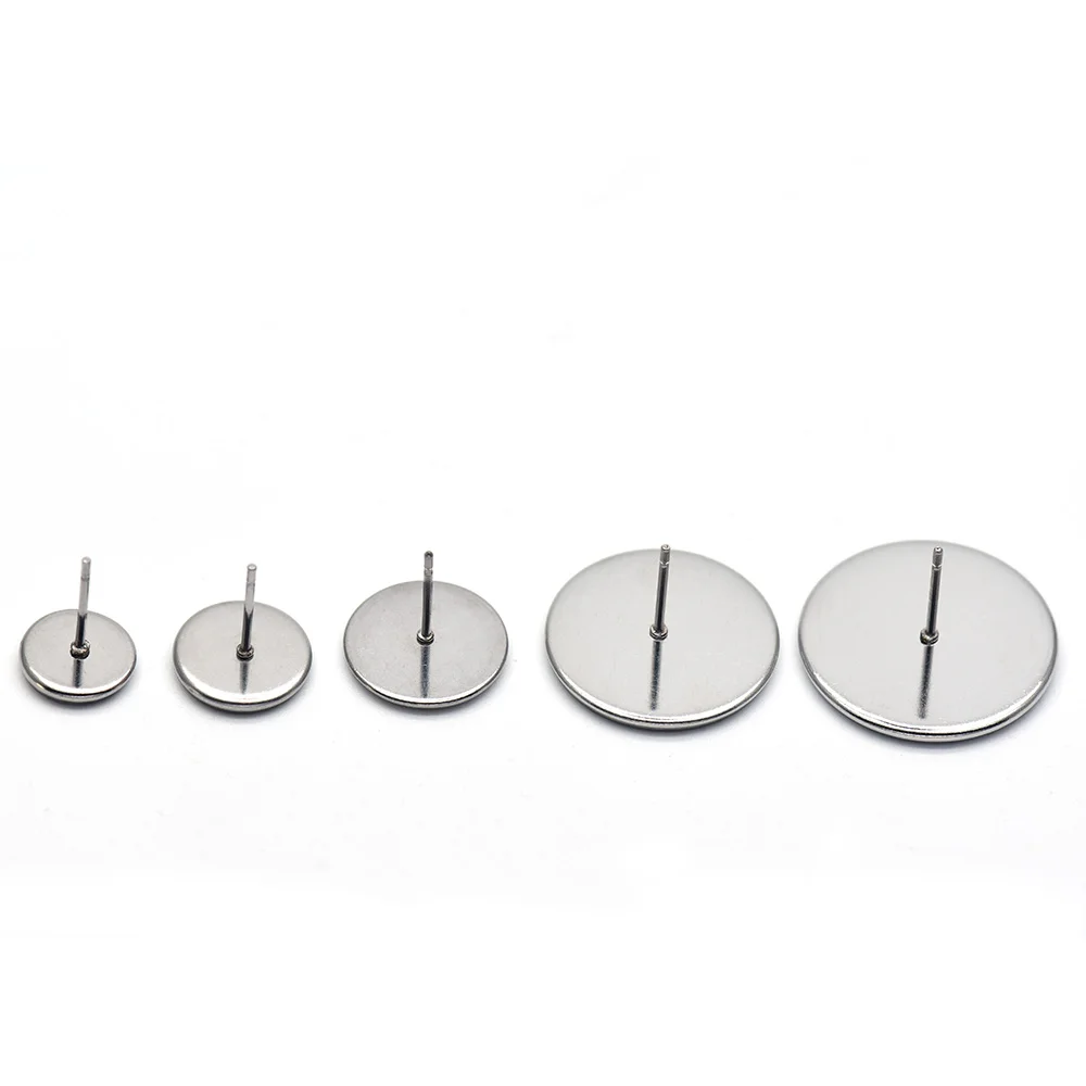 10 قطعة 316 الفولاذ المقاوم للصدأ فارغة القرط مسمار المشاركات مكونات 6-18 مللي متر شقة مستديرة كابوشون الحافة صينية DIY بها بنفسك الحرفية صنع المجوهرات