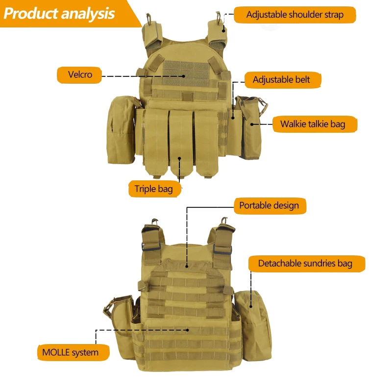 Nylon Molle Webbed Gear Tactical Vest Body Armor Hunting CS Game Paintball Airsoft Vest 6094 Pouch Combat Camo Security Vest