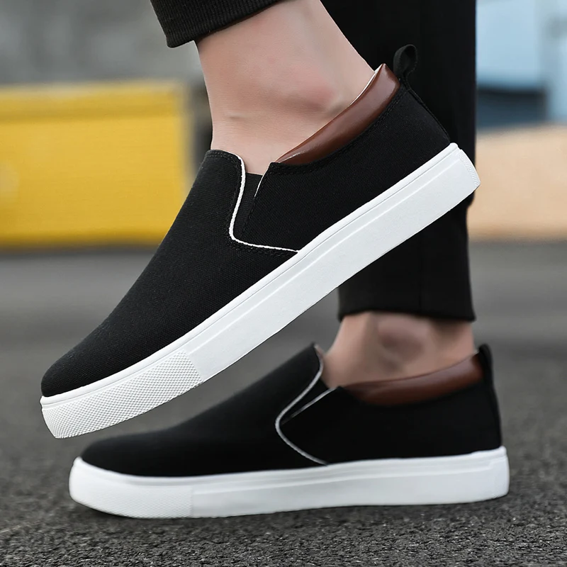 Sapato de lona confortável masculino, de sola plana, slip-on, respirável, versátil, plataforma, jogging, primavera