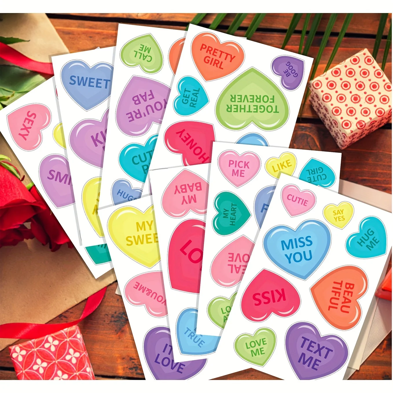 مجموعة من 8 ملصقات نافذة على شكل قلب لعيد الحب، مناسبة لتزيين المنزل والمكتب والمدرسة