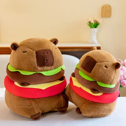 새로운 Kawaii 햄버거 Capybara 봉제 인형 장난감 시뮬레이션 동물 인형 베개 어린이 장난감 생일 선물 홈 인테리어