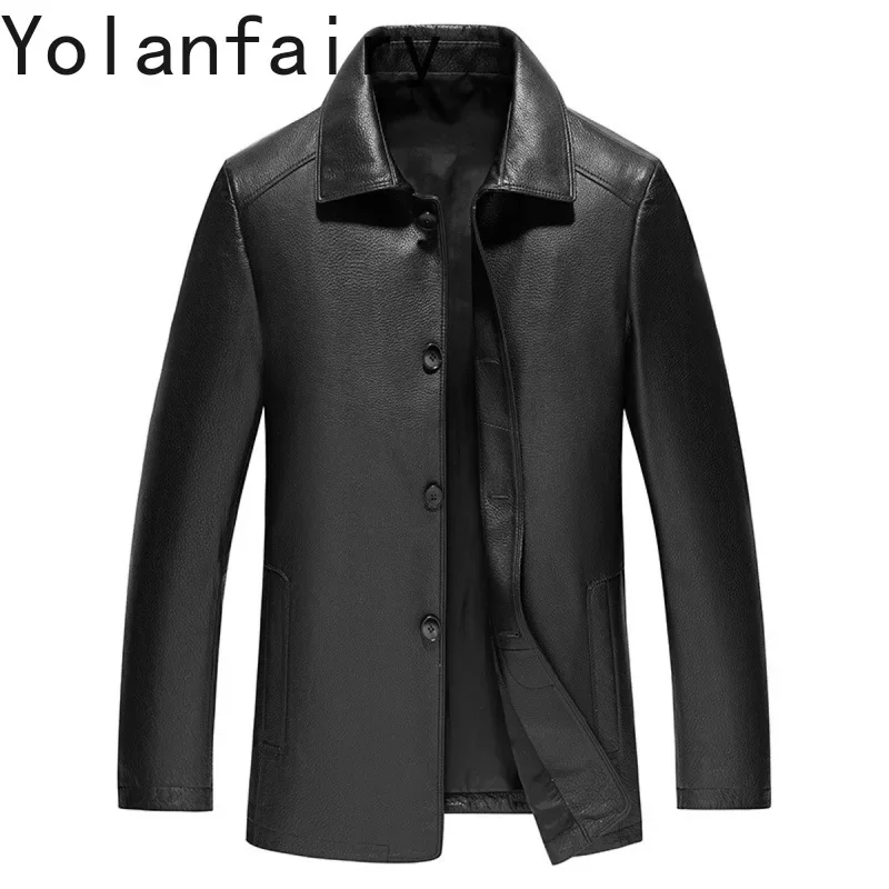 

YOLANFAIRY Genuine Leather Cowskin Mens Jacket Spring Autumn New in Jackets Long Coats Fashion Sizes M-5XL Chamarras De Piel