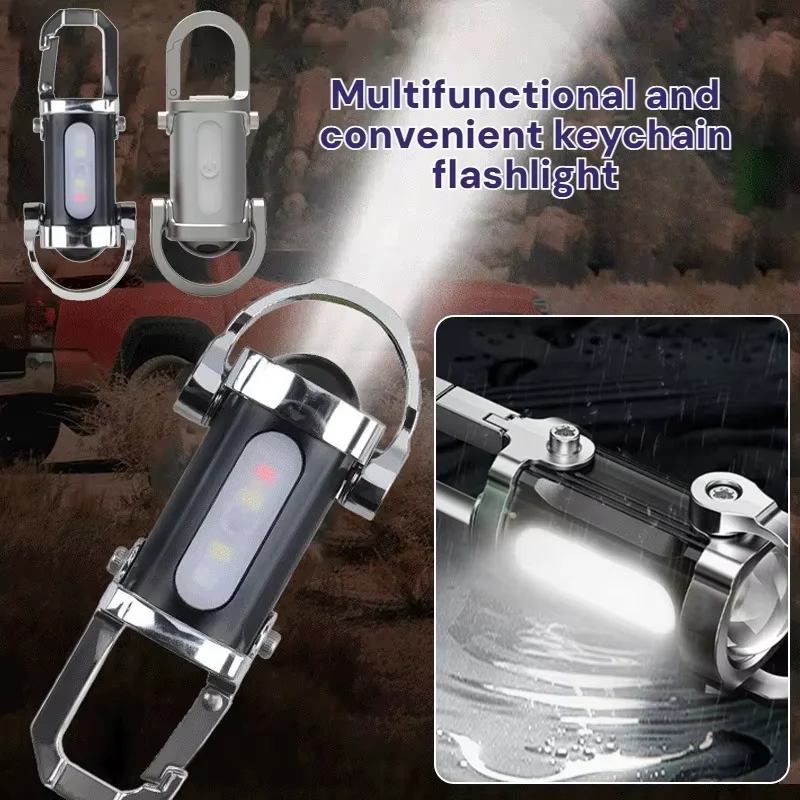 

Portable Mini Rechargeable Keychain Torch, COB LED Work Light, Emergency Warning Safety Light with Hook for Camping Hiking