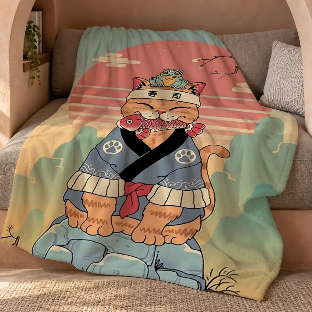 Japanese Style Cat Throw Double Sided Flannel Throw Blanket Soft Travel Camping Sofa Bed Home
