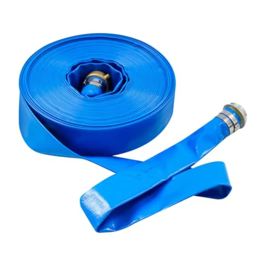 

2 X 100 Ft Industrial Agricultural PVC Water Discharge Hose with Connection Clamp 90 Psi Lay Flat for Swimming Pool Drain and F