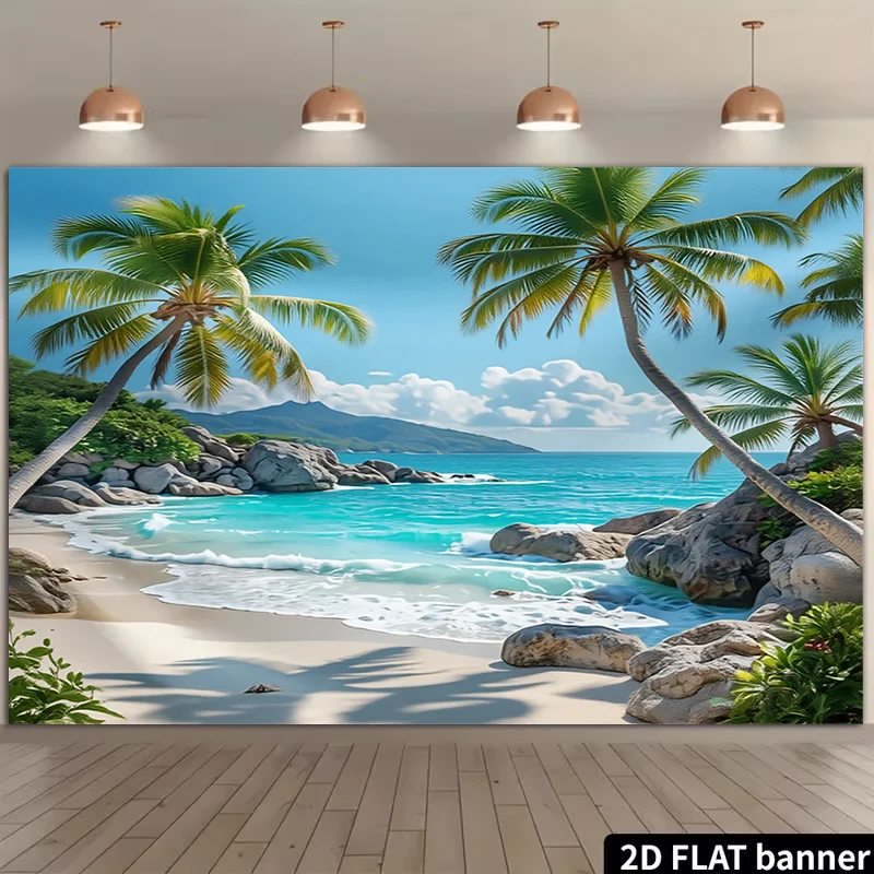 Luxury Tropical Beach Tapestry Wall Mural Polyester Decoration Ocean Palm Tree Coastal SceneArt Print for Bathroom BedroomLiving