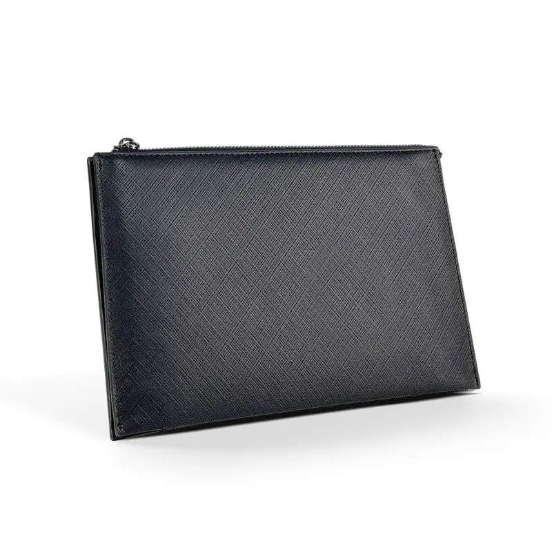 Bolsa clutch de couro genuíno para homens com design de envelope