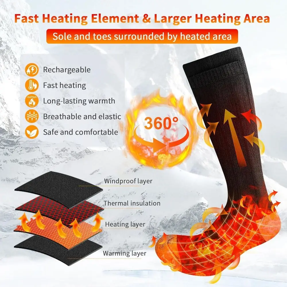 جوارب ساخنة للرجال والنساء، جوارب تسخين كهربائية 3 مستويات تسخين مع بطارية 4000 مللي أمبير * 2 قابلة لإعادة الشحن، جوارب قابلة للغسل في الغسالة #3