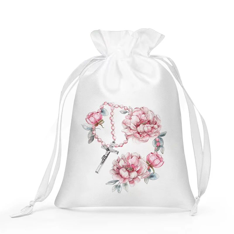 5pcs flower rosary bags boy girl 1st First Holy Communion Baptism Christening baby shower Easter Confirmation decoration gift