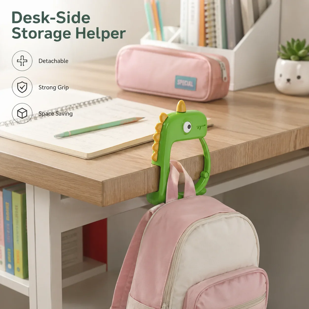 Cute Cartoon Backpack Hook Portable No-Drilling Side-Mounted Bag Holder for Office Desk Strong Hook Leave-No-Mark