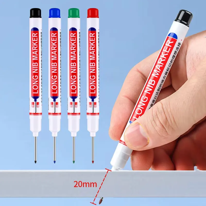 6Pcs/Set 20mm Long Nib Deep Hole Marker Pen Carpenter Marking Pen Metal Tile Woodworking Perforating Pens DIY Construction Tools