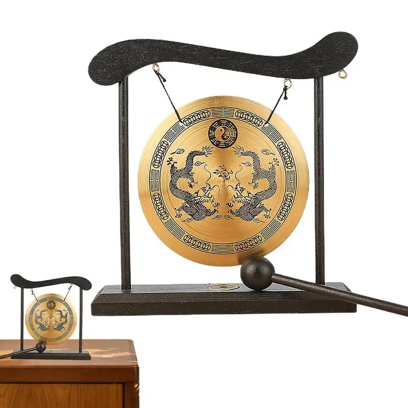 Desktop Gong Tabletop Zen Chinese Gong With Stand And Mallet Dragon With Taiji Symbols Desktop Retro Chime Table Gong Meditation