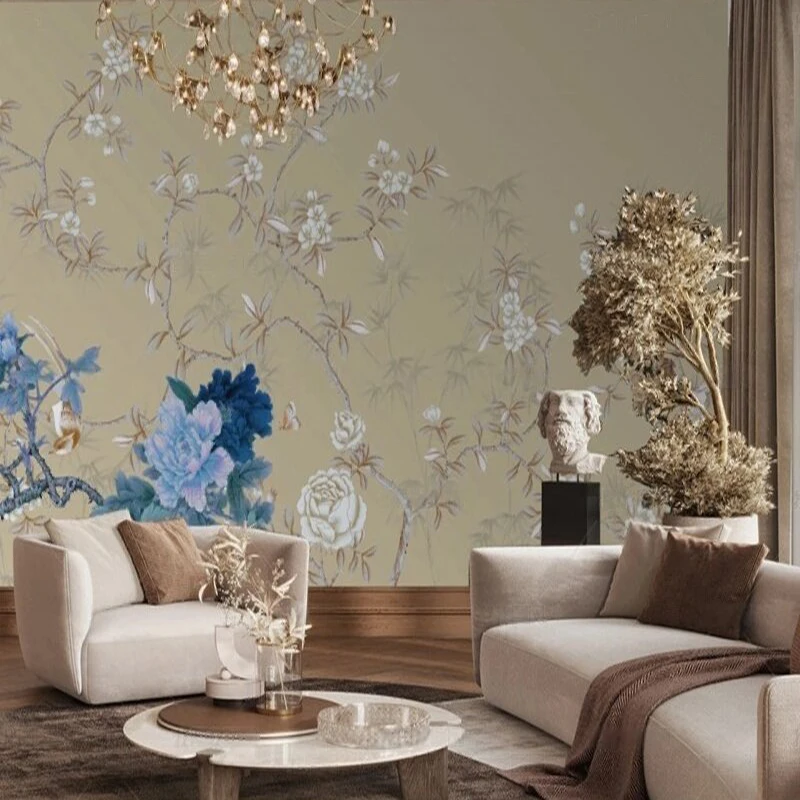 MU9214 Original blue flower rice background picture for TV bedroom home decoration background wall