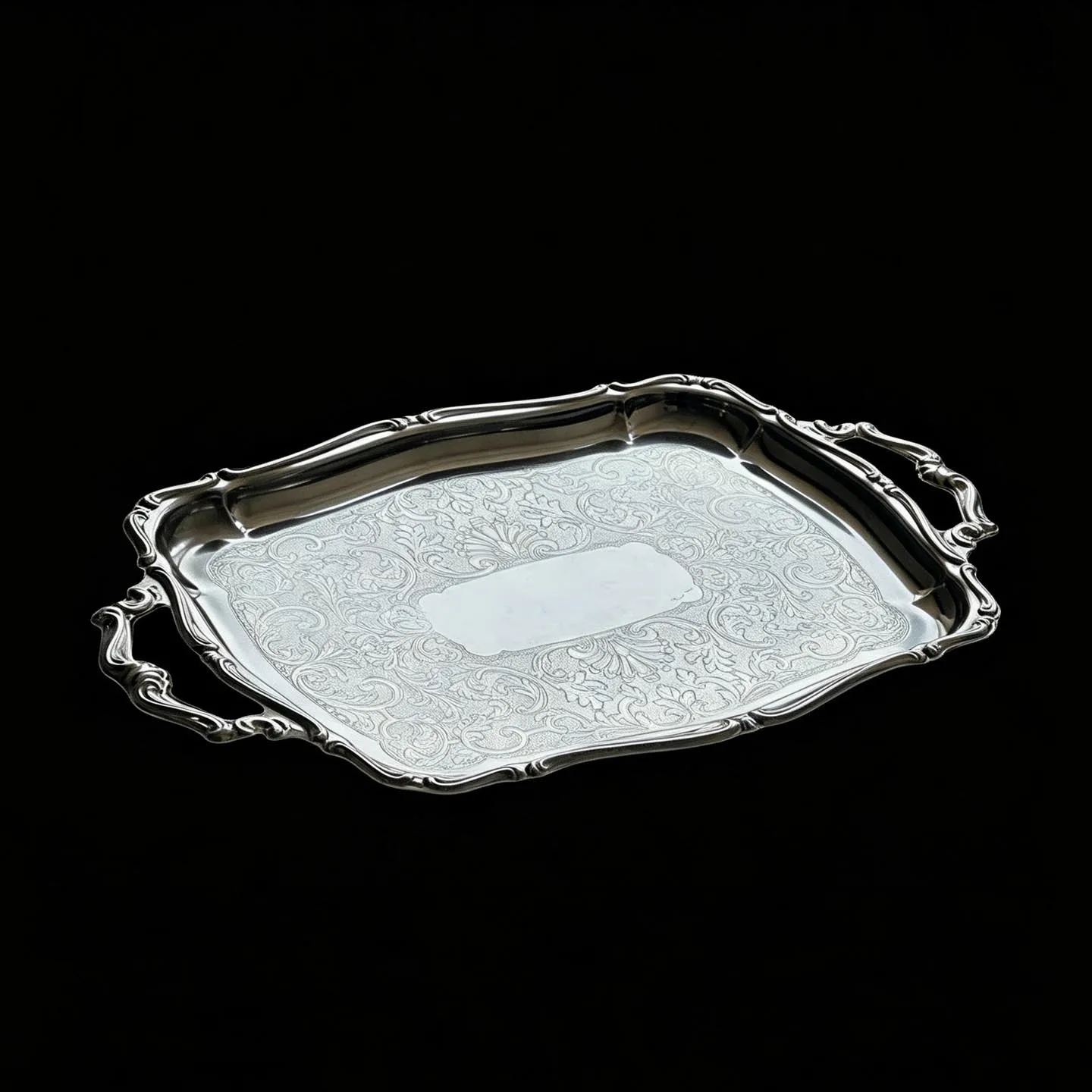 DSA Silver Stainless Steel Vintage Embossed Binaural Tray Storage Plate