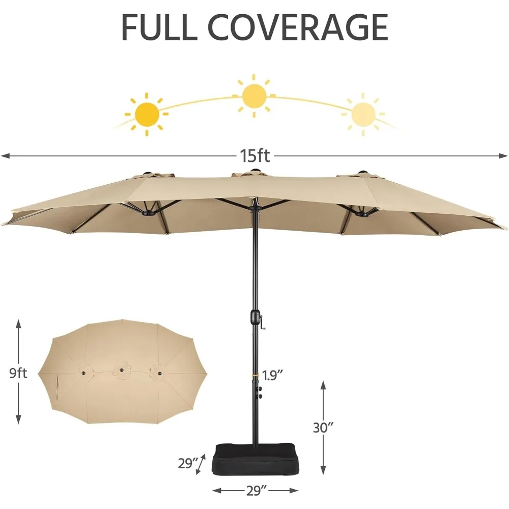 Patio Umbrella W/Base Included - Market Extra-Large Double Sided Umbrellas - Twin Size Patios Parasol, Patio Umbrellas & Bases