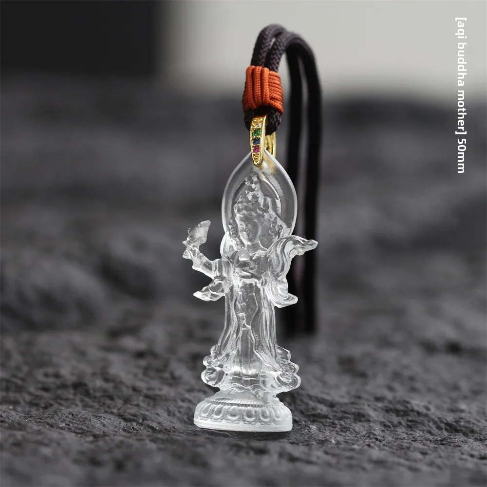 Chinese Style Lucky Liuli Achi Buddha Mother Guanyin Pendant Necklace Blessing Good Fortune Auspicious Amulet Religious Jewelry