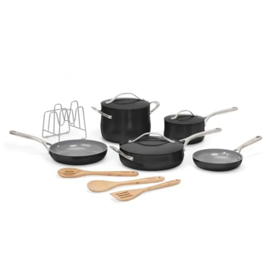 

Culinary Collection 12Piece Pots and Pans Set with PURELYCERAMIC Nonstick Coating Black Finish for Efficient Cooking Durable an