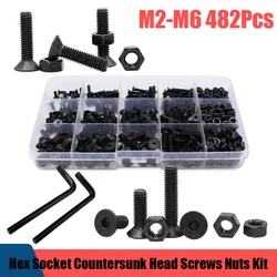 Hex Hexagon Socket Countersunk Head Screw M2 M3 M4 M5 M6 Black 10.9 Grade Alloy Steel Flat Head Bolt Nut Screws Assortment Kit