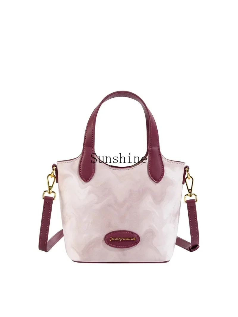 

New Chinese pink vegetable basket bag women's light luxury niche high-end messenger bucket bag