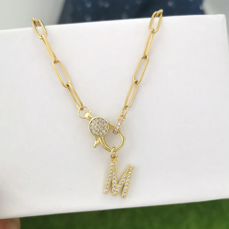 CZ Hummerverschluss-Halskette für Damen und Herren, Initialen-Anhänger, Buchstaben-Choker, Gold- und Silberfarben, Edelstahlkette, Alphabet DIY AB – Detail 6