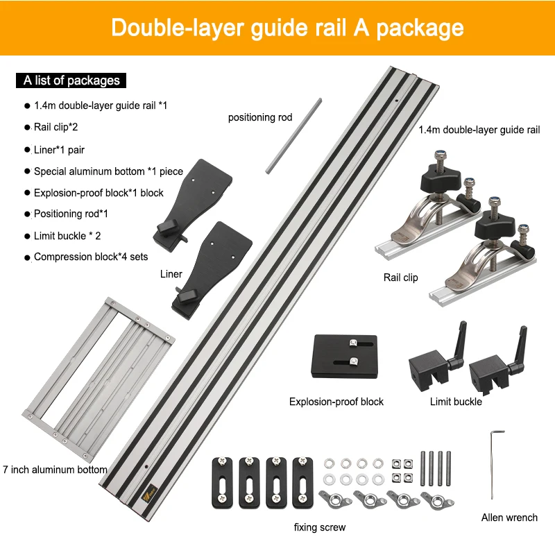 1400mm Electric Circular Saw Track Double Layer Guide Rail and Woodworking 90° Right Angle Guide Rail Clamp