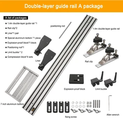 1400mm Electric Circular Saw Track Double Layer Guide Rail and Woodworking 90° Right Angle Guide Rail Clamp