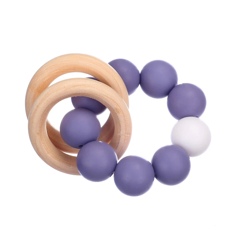 Wooden Toys Baby Bracelets Teether Silicone Beads Teething Wood Ring Rattles Toys Infant Nursing Gift for Newborns BPA Free