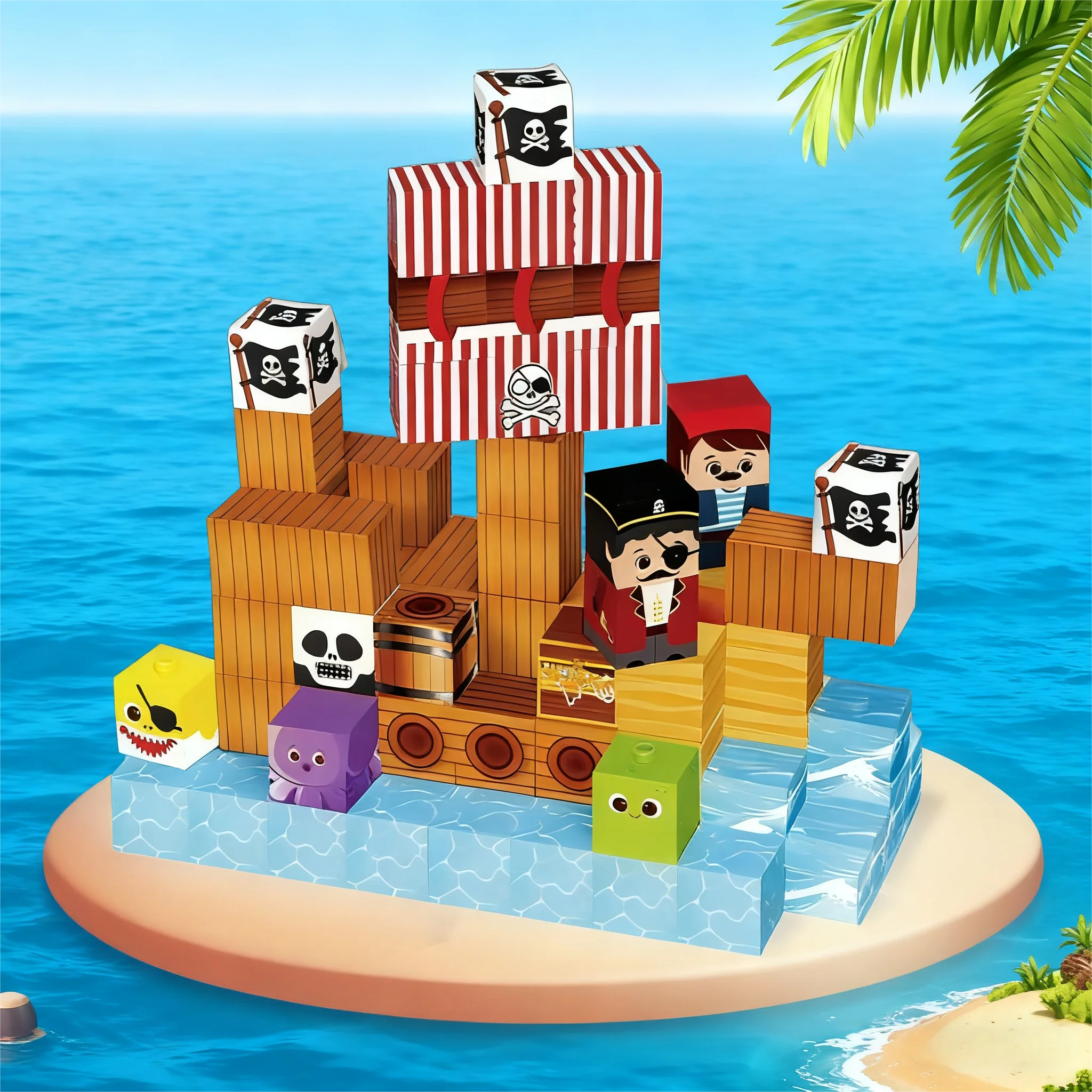 100 قطعة اللبنات المغناطيسية سفينة القراصنة الجذعية مونتيسوري مكعبات التراص الحسية لعب للأعمار 3 + هدايا للبنين والبنات #2