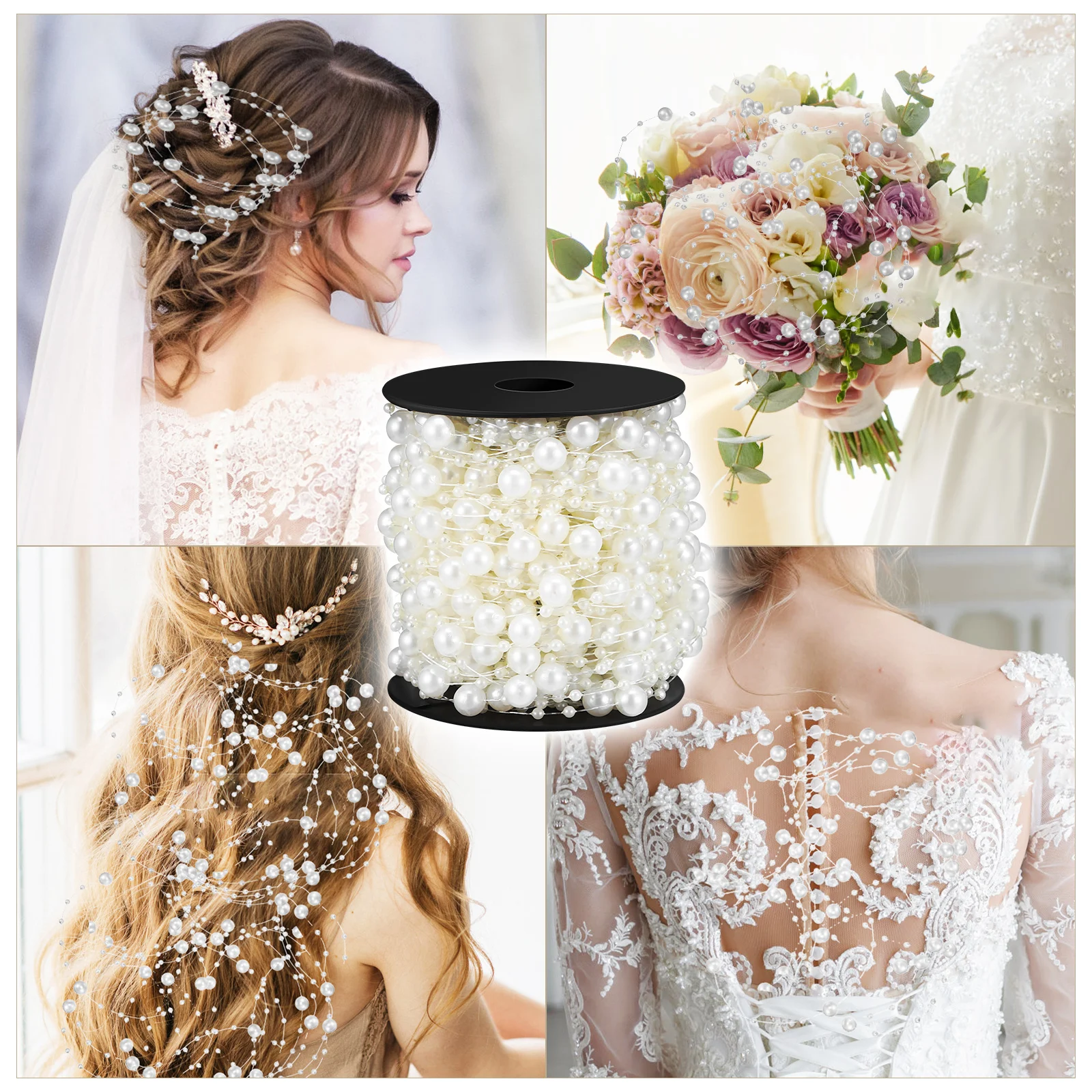 

30M Wedding Accessories Artificial Pearl for Bridal Bouquet Decor Free Cut ABS Beads String Christmas nament White
