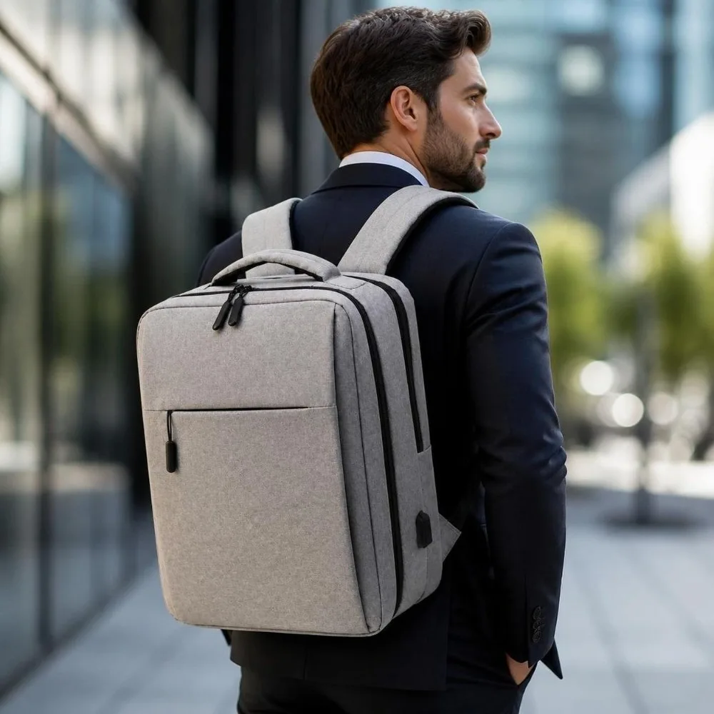 Solid Color Laptop Backpack Water-Resistant Fits 15.6 Inch Business Backpack 180 °opening Double-layer Computer Bag