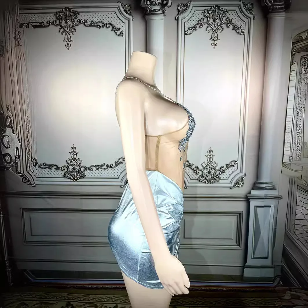 Diamant Intarsien Ausgehöhlt Mesh Sexy Hüfte Wrap Rock Bar Und Nachtclub Sängerin Bungee Dance Bühne Leistung Kleidung