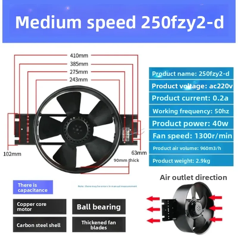 250/300/350FZY 2/3/4/6/7-D Axial Flow Fan 220V 380V Industrial Power Frequency Cabinet Cooling Exhaust Fan