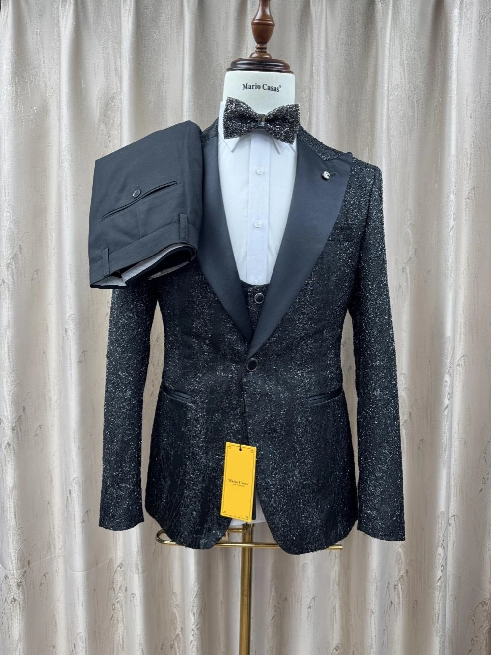 글리터 고급 남성 정장 3피스 댄스웨어 우아한 피크 라펠 수트 세트 남성 비즈니스 파티 의상 S-3XL