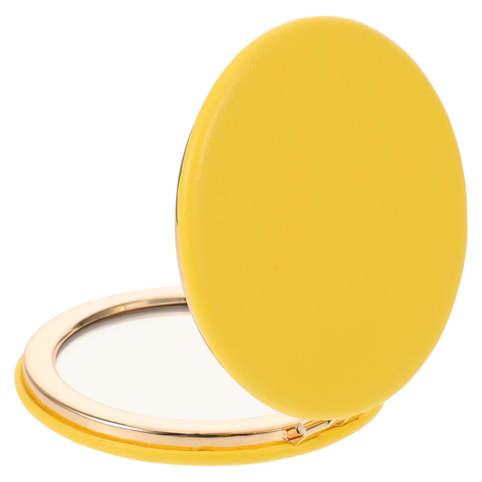 

62Mm Yellow Round Folding Makeup Mirror Double-Sided Compact Metal Travel Portable Pocket Mirror for Women Personal Handheld