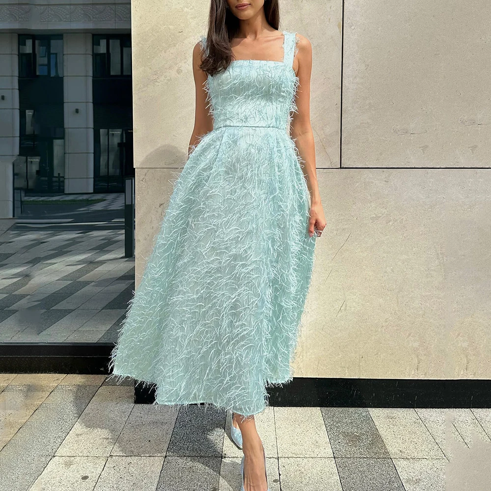 Sukienka na studniówkę z kwiatami, frędzlami, kwadratowym dekoltem, ramiączkami, bez rękawów, szyta na miarę, linia A, فساتين سهرة Nowa