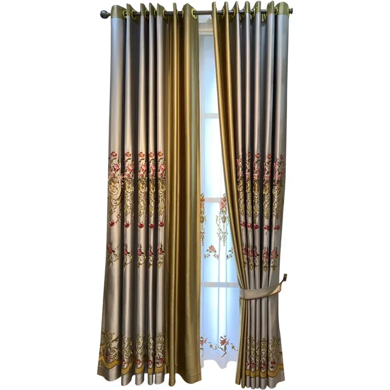 NH4306Embroidered blackout curtain fabric high-end light luxury villa living room bedroom finished curtain