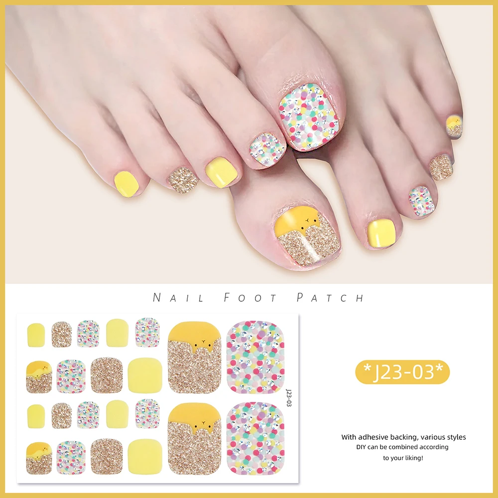 22tips/Sheet Toe Nail Stickers Glittering Toenails Manicure Art Decals Full Cover Removable Adhesive DIY Nail Patch Decoration