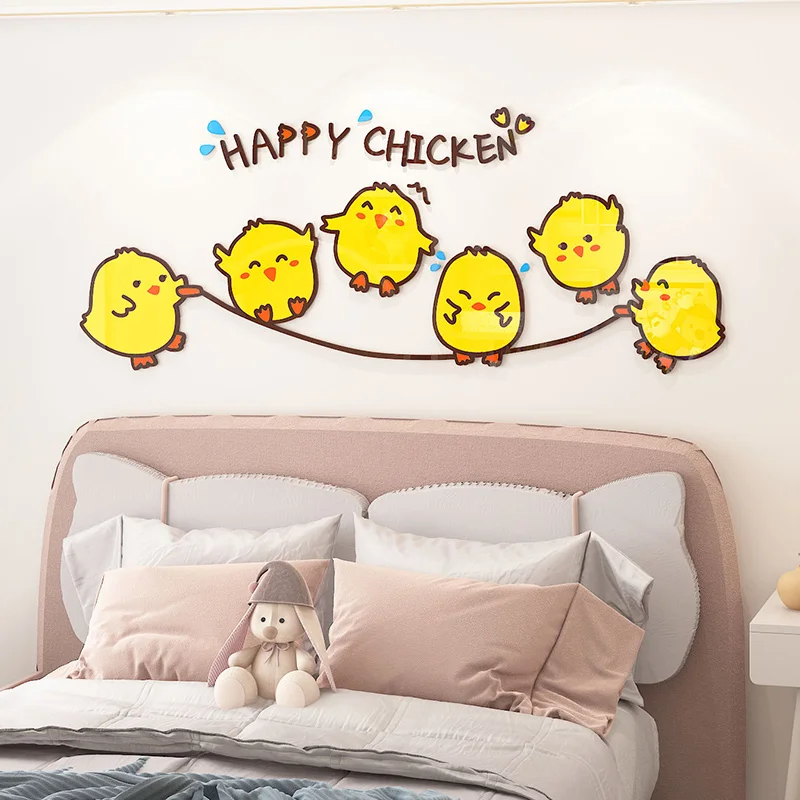 WS219 Cartoon wall stickers 3d cute chicken stickers children's room layout bedroom bedside kindergarten wall decoration