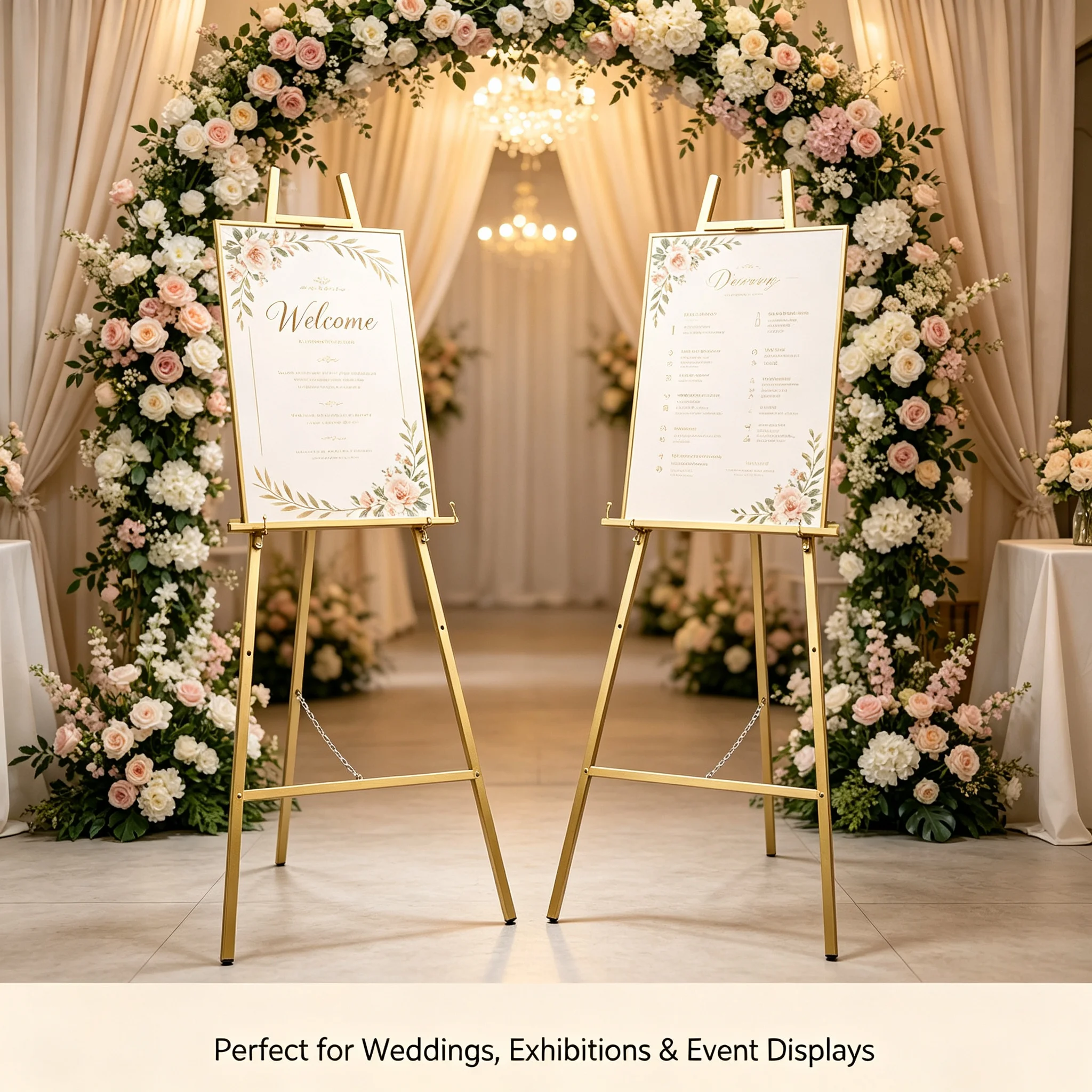 2-Pack Tall Steel Pipe Portable Floor Easel Stand Gold Finish, Adjustable Height & Angle Wedding Display Easel for Signs Posters Paintings, Foldable Heavy Duty 11.02lbs Capacity for Exhibitions Shops Events view 7