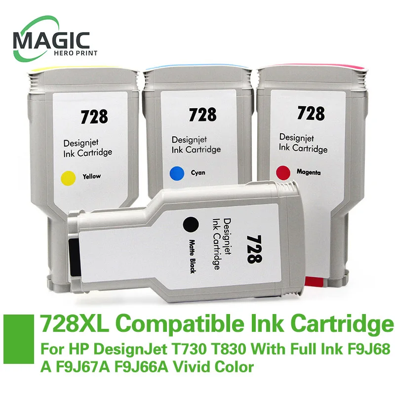 Magic Hero For HP 728 728XL Compatible Ink Cartridge For HP DesignJet T730 T830 With Full Ink F9J68A F9J67A F9J66A Vivid Color